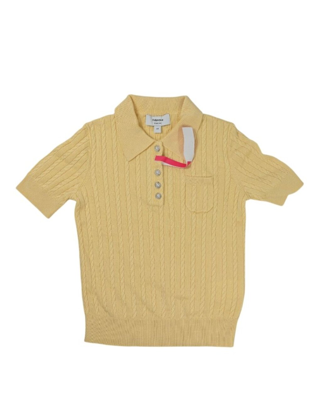 Fabrique Gracia Polo Top in High Stretch Cable Knit Yellow